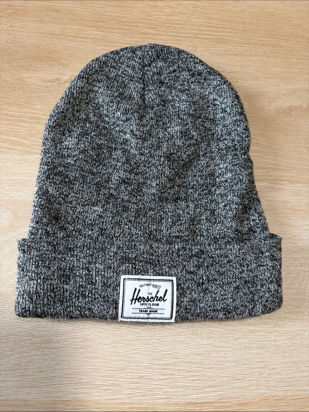 Herschel Marled Gray Knit Cuffed Logo Beanie